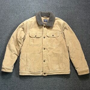 Abercrombie & Fitch Corduroy Trucker Jacket Tan Mens Large Sherpa Lined Gorp Y2K